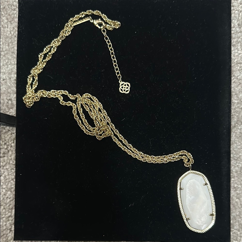 Kendra Scott Long Gold Necklace with White Pendant